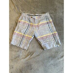 Brooks Brothers Mens 34 Bermuda Shorts Baird McNutt Irish Linen Plaid 11" Inseam